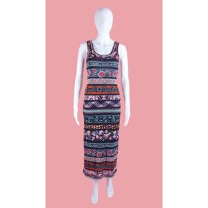 1990s-Y2K Jean Paul Gaultier SOLEIL JPG FUZZI Printed Mesh Maxi Tank Dress. SM